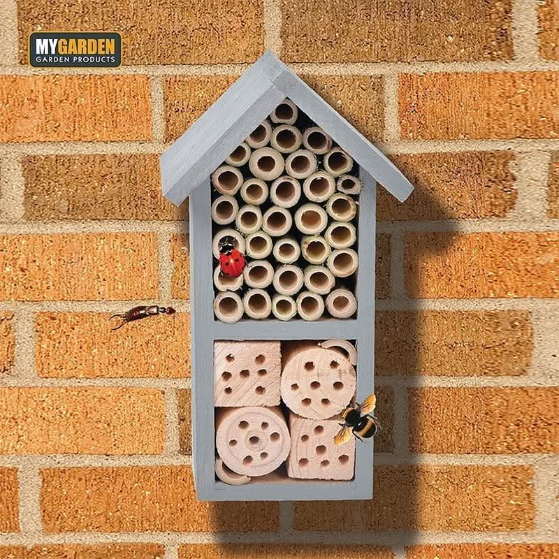25cm Grey Wooden Insect House Bug Hotel with Hanging Hook