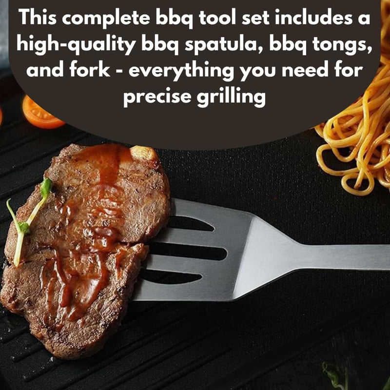 Stainless Steel BBQ Tool Set with Tongs Fork and Spatula