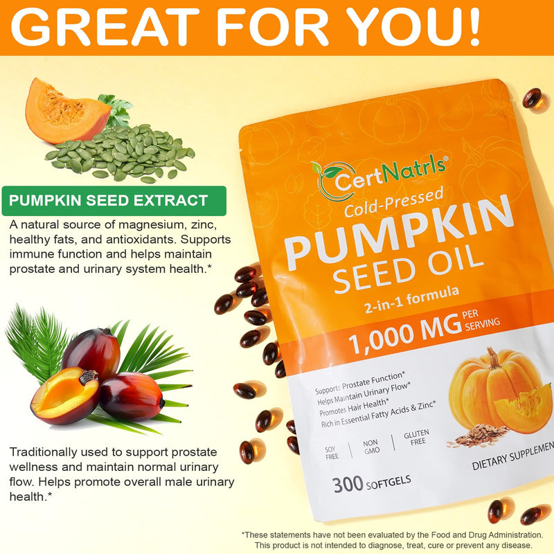 GTZSXNP Pumpkin Seed Oil Capsules 2 in 1 – Hair & Prostate Health (Non-GMO)