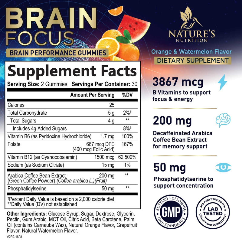 Brain Memory & Focus Gummies with Phosphatidylserine, B6 & B12