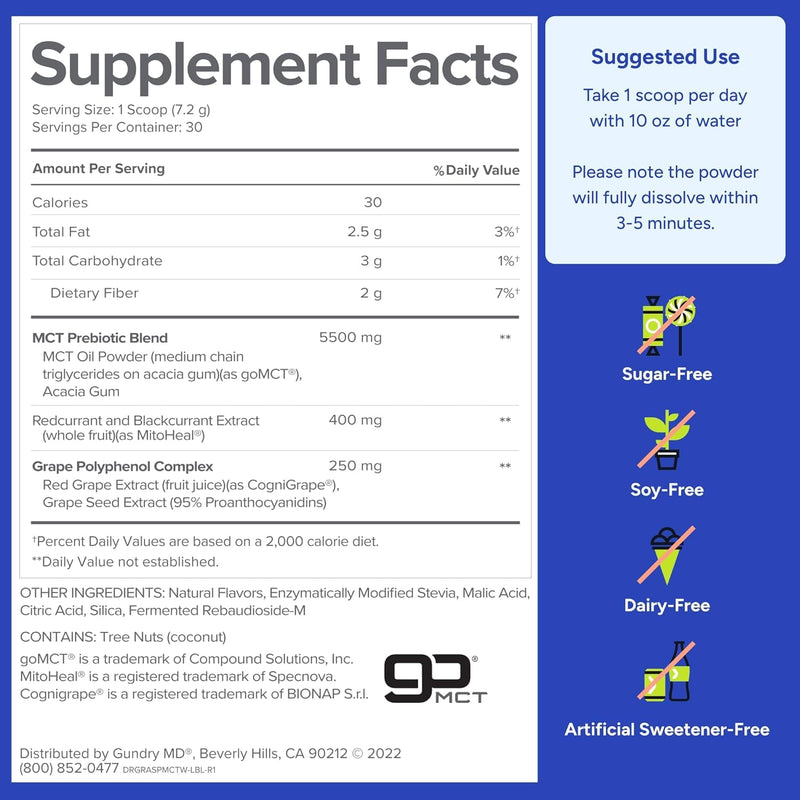Gundry MD MCT Wellness Powder Raspberry Medley – Energy, Ketone Support, Sugar Free (90 Day Supply)