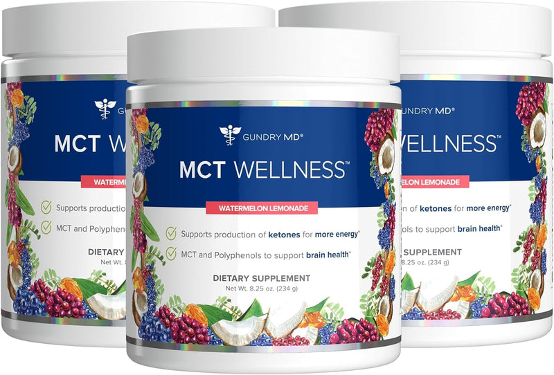 Gundry MD MCT Wellness Powder – Energy, Ketone Support, Brain Health, Sugar Free | Watermelon Lemonade, 90 Day Supply