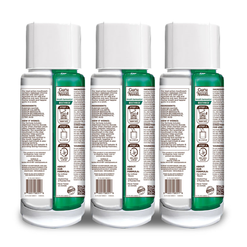 GuruNanda Dual Barrel Breath Harmonizer Mouthwash – Wild Mint, 3 Pack, Alcohol-Free & Fluoride-Free