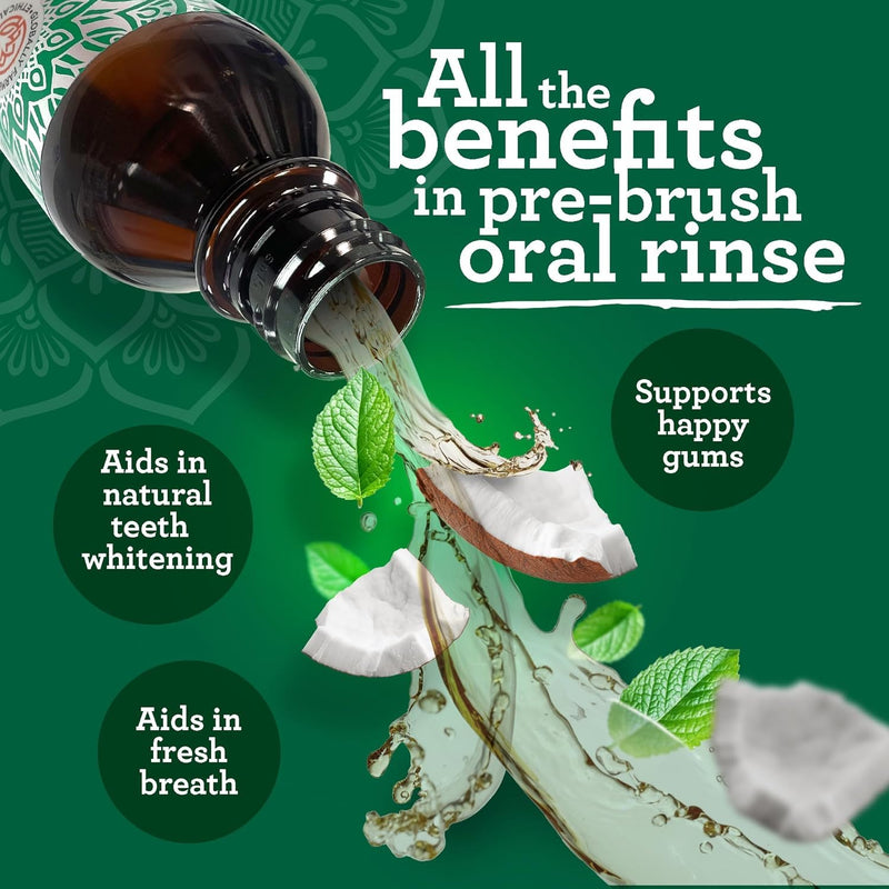 GuruNanda Starter Pulling Oil Mouthwash – Natural Teeth Whitening, Coconut & Peppermint, Alcohol-Free, 8 oz