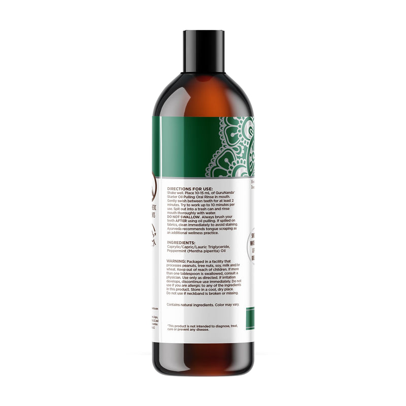 GuruNanda Starter Pulling Oil Mouthwash – Coconut & Peppermint, Alcohol-Free, 8 oz with Toothbrush & Tongue Scraper