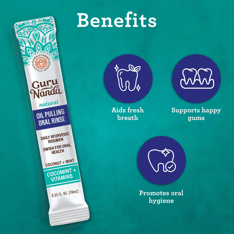 GuruNanda Travel Sachets – Coconut Oil Pulling Mouthwash with 7 Essential Oils