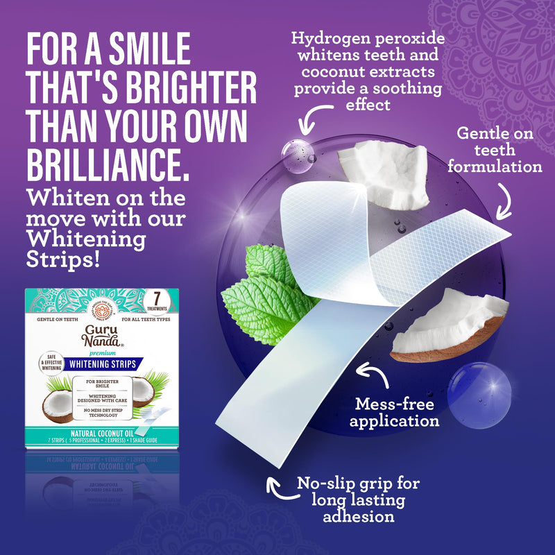 GuruNanda Total Smile Makeover Kit – Charcoal, Cocomint Oil Pulling, Whitening Mouthwash, Strips & Charcoal Toothbrushes