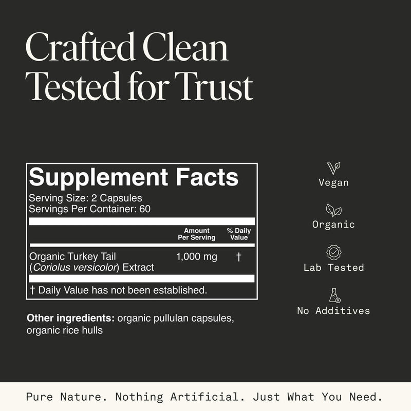 Organic Turkey Tail Mushroom Capsules – Immune & Gut Health (120 Caps, Vegan)