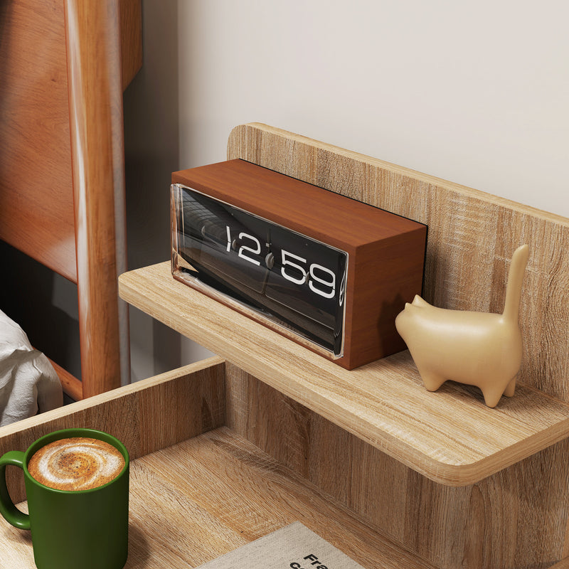 HOMCOM Bedside Table with Drawer for Bedroom, Living Room, Natural Wood Effect