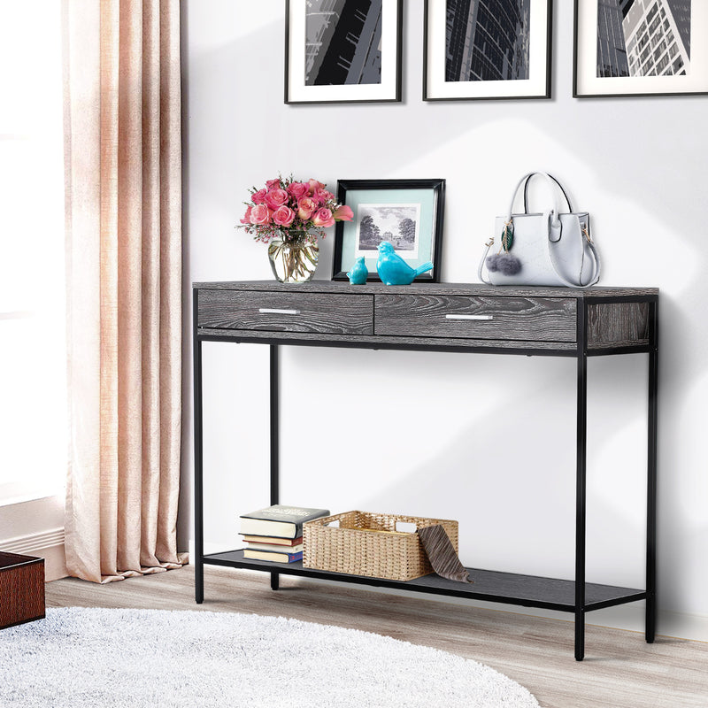 Console Table Worktop Bottom Shelf 2 Drawer Industrial Minimal Grey