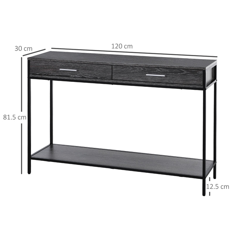 Console Table Worktop Bottom Shelf 2 Drawer Industrial Minimal Grey