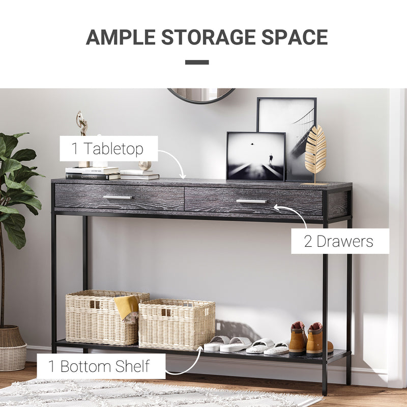 Console Table Worktop Bottom Shelf 2 Drawer Industrial Minimal Grey