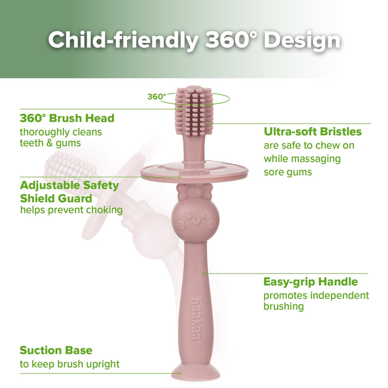 Haakaa 360° Baby Toothbrush with Suction Base – Gentle Self-Brushing Training (Blush)