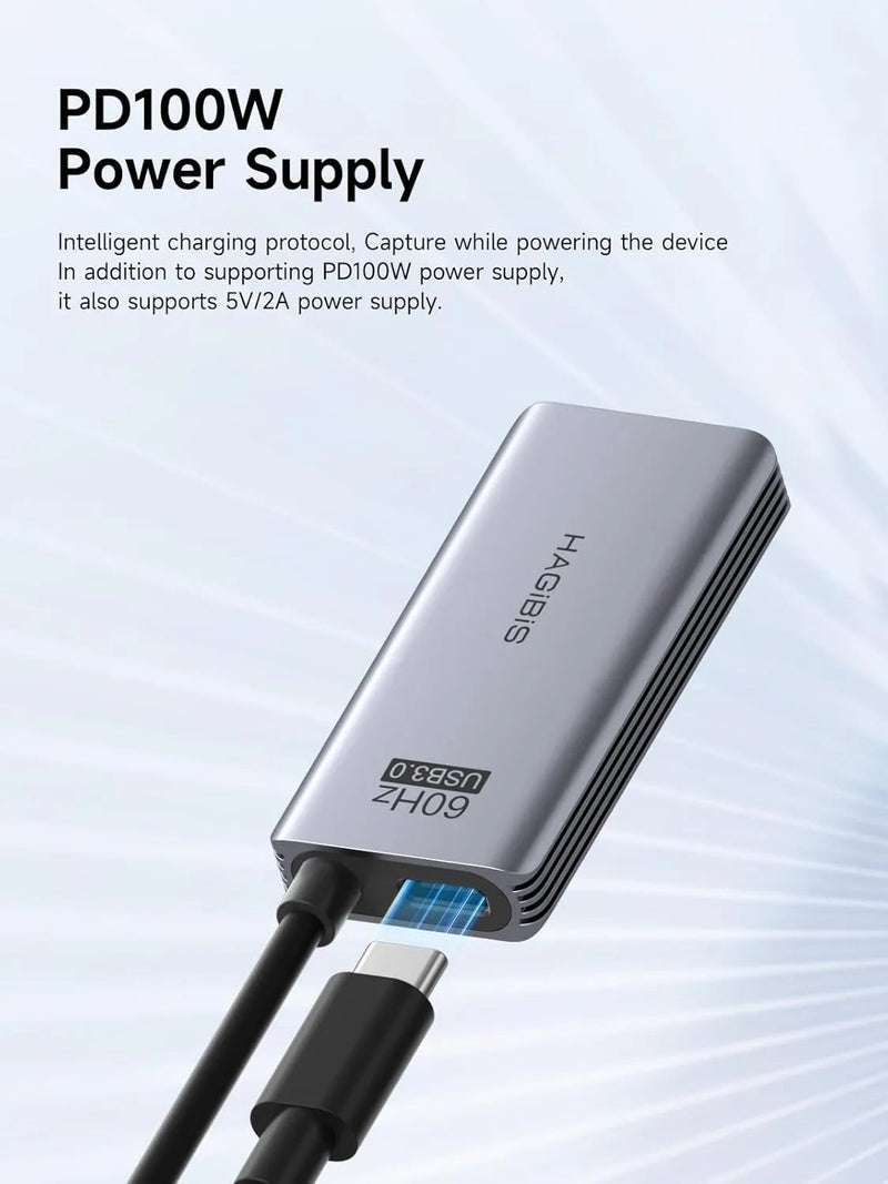 Hagibis USB 3.0 Video Capture Card HDMI to USB C 1080p 60Hz with PD Port