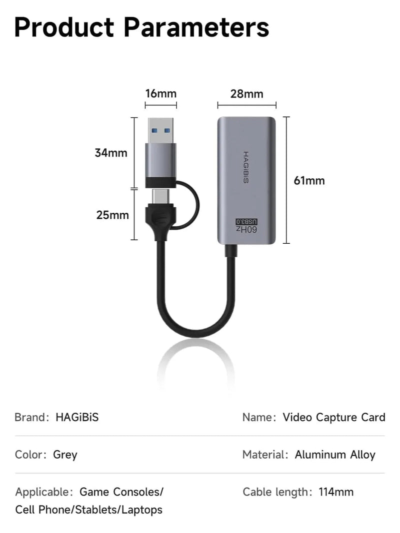 Hagibis USB 3.0 Video Capture Card HDMI to USB C 1080p 60Hz with PD Port
