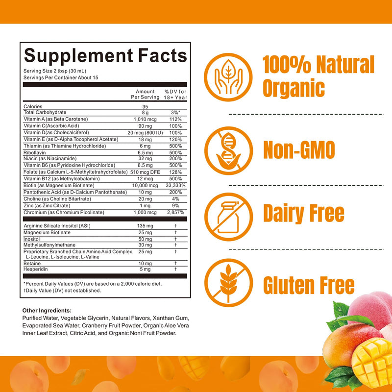 Liquid Multivitamin for Hair Growth – Biotin 10000mcg | Hair & Skin Support | Clinically Tested | 15.22 Fl Oz | For Women & Men 18+