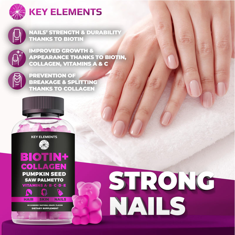 Hair Skin & Nails Gummies 10000mcg Biotin + Collagen – Vitamins for Hair Growth & Nail Health