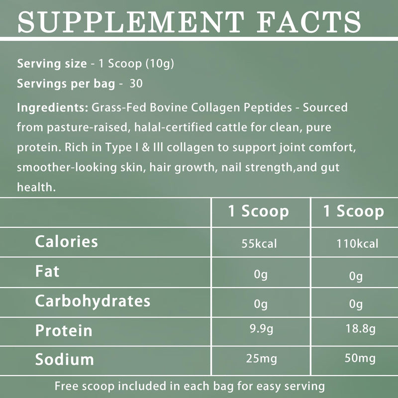 Halal Collagen Protein Powder – Grass-Fed, Organic, Hydrolyzed, Unflavoured | 30 Servings