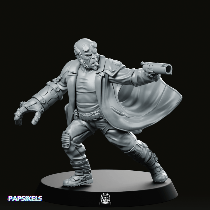 Half-Human Deamon Miniature Hellish Hero Handcannon Trenchcoat