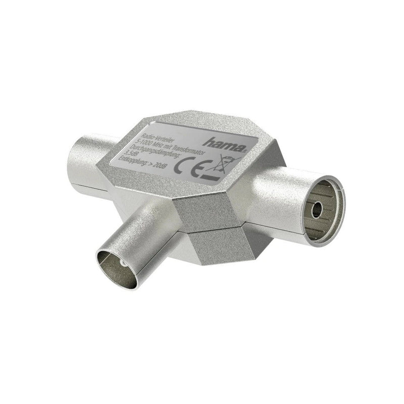 Hama Antenna Splitter, Coax Plug to 2 Coax Sockets, Metal