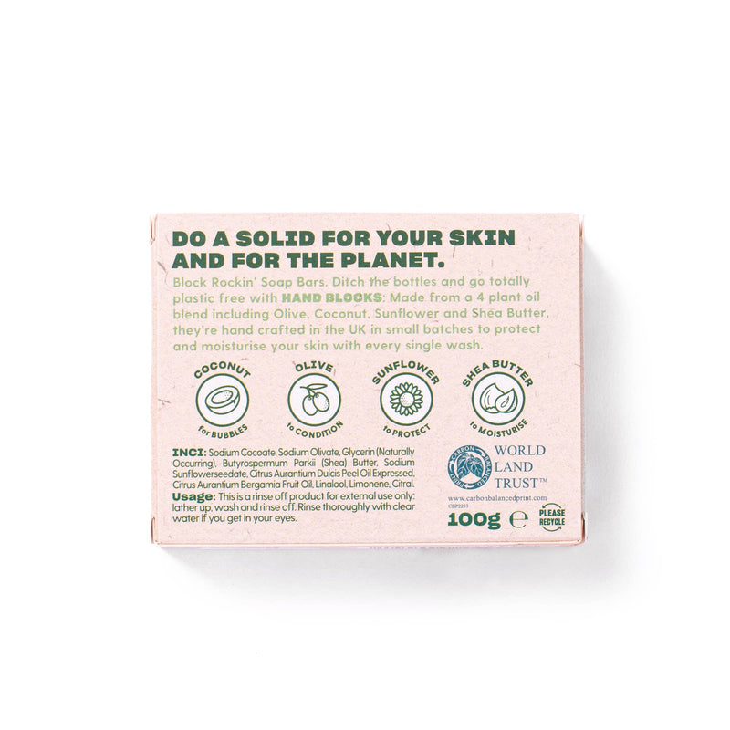 Hand Blocks Soap Sweet Orange & Bergamot - Plastic Free Vegan Hand Soap Bars