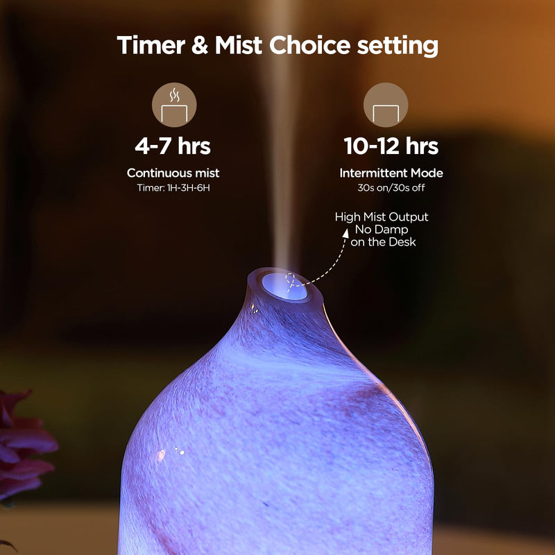 Hand Blown Glass Essential Oil Diffuser – Ultrasonic Cool Mist, Auto Shut-Off, 7-Color Night Light