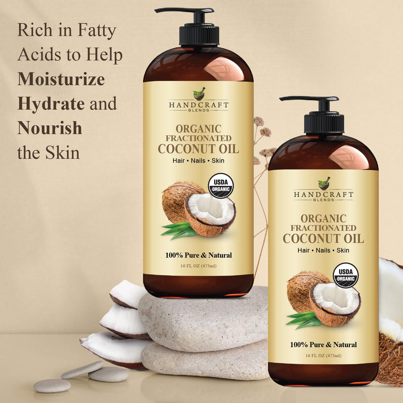 Handcraft Blends Organic Fractionated Coconut Oil - 16 Fl Oz | Pure Carrier Oil for Skin, Hair & Massage