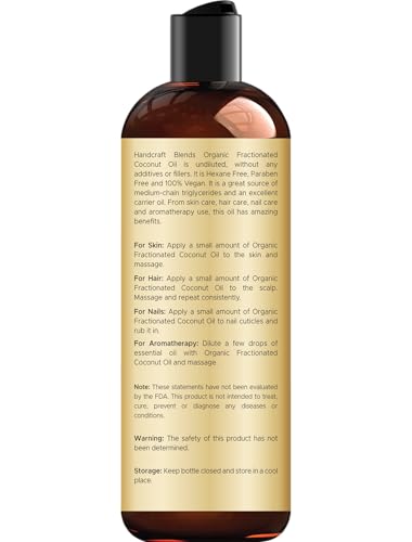 Handcraft Blends Organic Fractionated Coconut Oil - 8 Oz | 100% Pure & Natural Carrier Oil for Skin & Hair