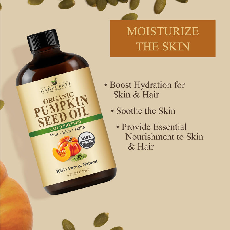 Handcraft Blends Cold-Pressed Organic Pumpkin Seed Oil – 4 Fl Oz (Pack of 3) – 100% Pure Carrier Oil for Hair, Skin, Nails & Massage
