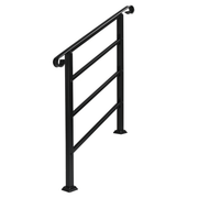 Handrails for Outdoor Steps, Wrought Iron Handrail Fits 1 or 3 Steps, Transitional Handrail with Installation Kit, Black - InStock