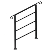 Handrails for Outdoor Steps, Wrought Iron Handrail Fits 1 or 3 Steps, Transitional Handrail with Installation Kit, Black - InStock