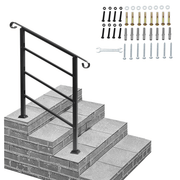 Handrails for Outdoor Steps, Wrought Iron Handrail Fits 1 or 3 Steps, Transitional Handrail with Installation Kit, Black - InStock