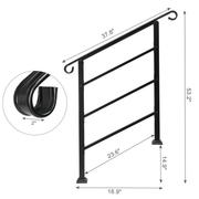 Handrails for Outdoor Steps, Wrought Iron Handrail Fits 1 or 3 Steps, Transitional Handrail with Installation Kit, Black - InStock