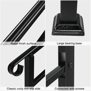 Handrails for Outdoor Steps, Wrought Iron Handrail Fits 1 or 3 Steps, Transitional Handrail with Installation Kit, Black - InStock
