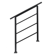 Handrails for Outdoor Steps, Wrought Iron Handrail Fits 1 or 3 Steps, Transitional Handrail with Installation Kit, Black - InStock
