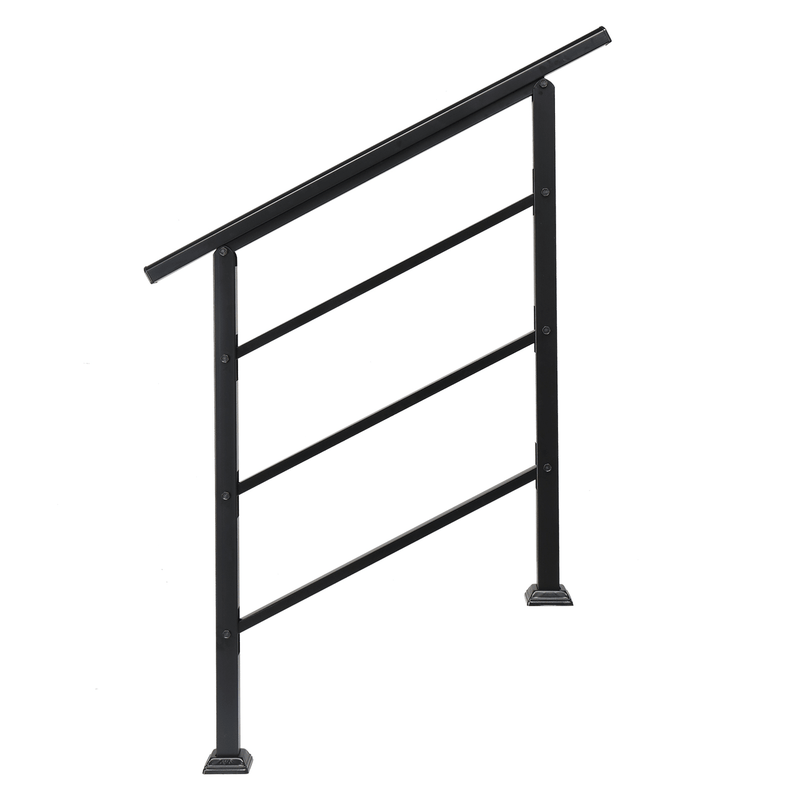 Handrails for Outdoor Steps, Wrought Iron Handrail Fits 1 or 3 Steps, Transitional Handrail with Installation Kit, Black - InStock