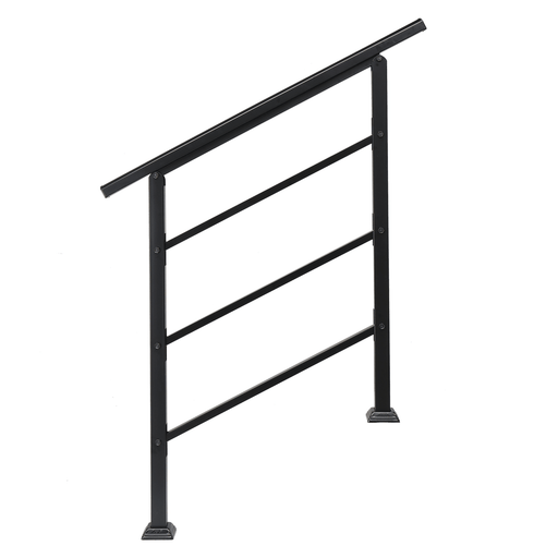Handrails for Outdoor Steps, Wrought Iron Handrail Fits 1 or 3 Steps, Transitional Handrail with Installation Kit, Black - InStock