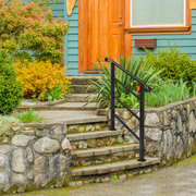 Handrails for Outdoor Steps, Wrought Iron Handrail Fits 1 or 3 Steps, Transitional Handrail with Installation Kit, Black - InStock