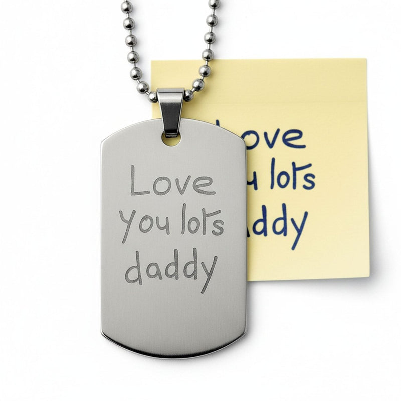 Handwriting Dog Tag – Custom Photo Pendant Engraved on Both Sides | Velvet Pouch Gift