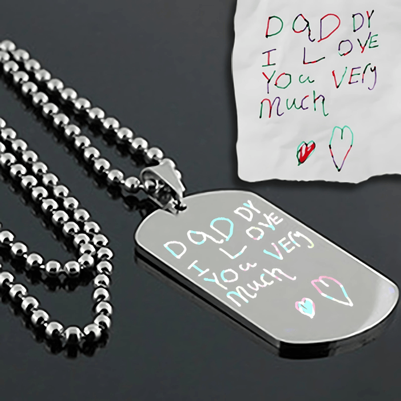 Handwriting Dog Tag – Custom Photo Pendant Engraved on Both Sides | Velvet Pouch Gift
