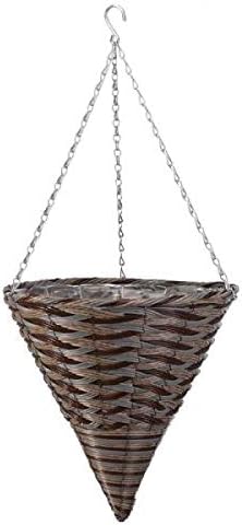 14 Inch Rattan Effect Hanging Basket Planter