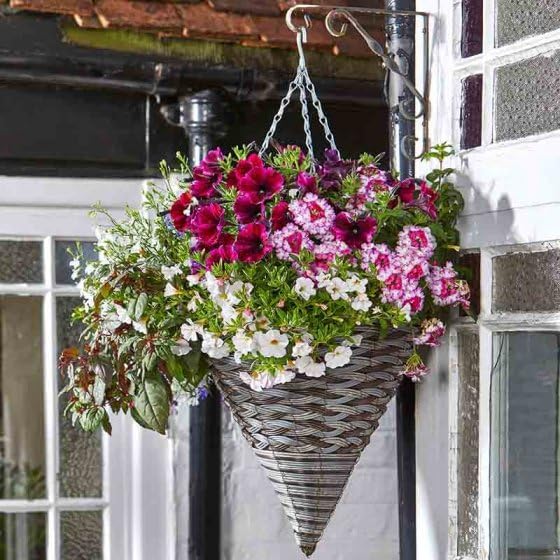 14 Inch Rattan Effect Hanging Basket Planter