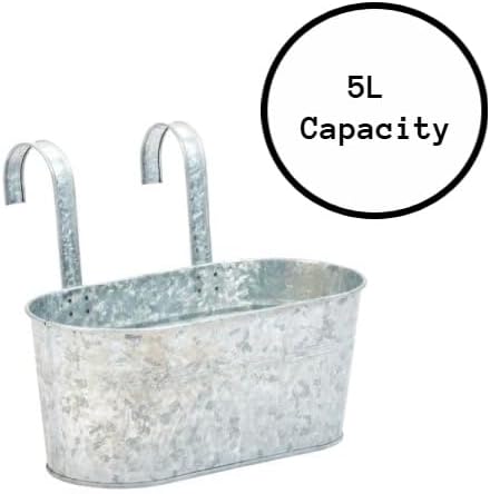 35cm Galvanised Metal Hanging Balcony Planter with Hooks
