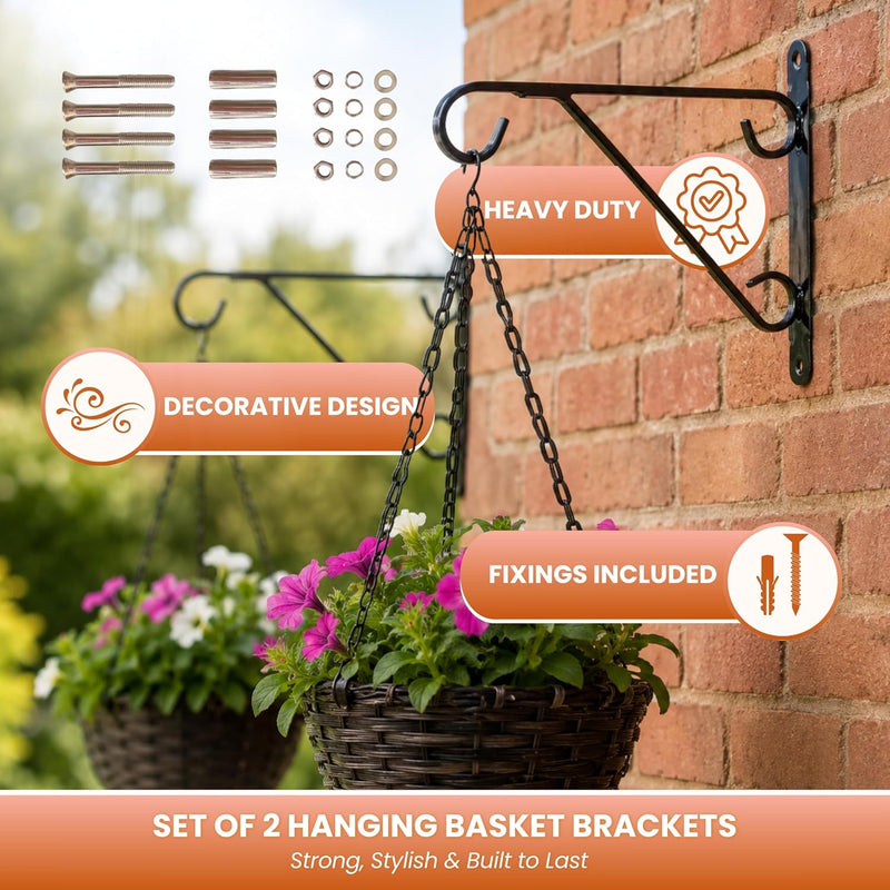2 Pack Heavy Duty Hanging Basket Wall Brackets 14/16"
