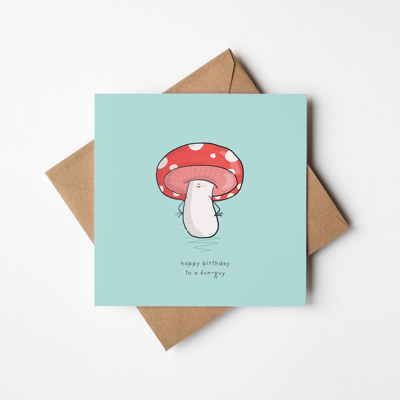 Fun Guy Birthday Card - Cute Mushroom Pun On Premium Square Greeting Card
