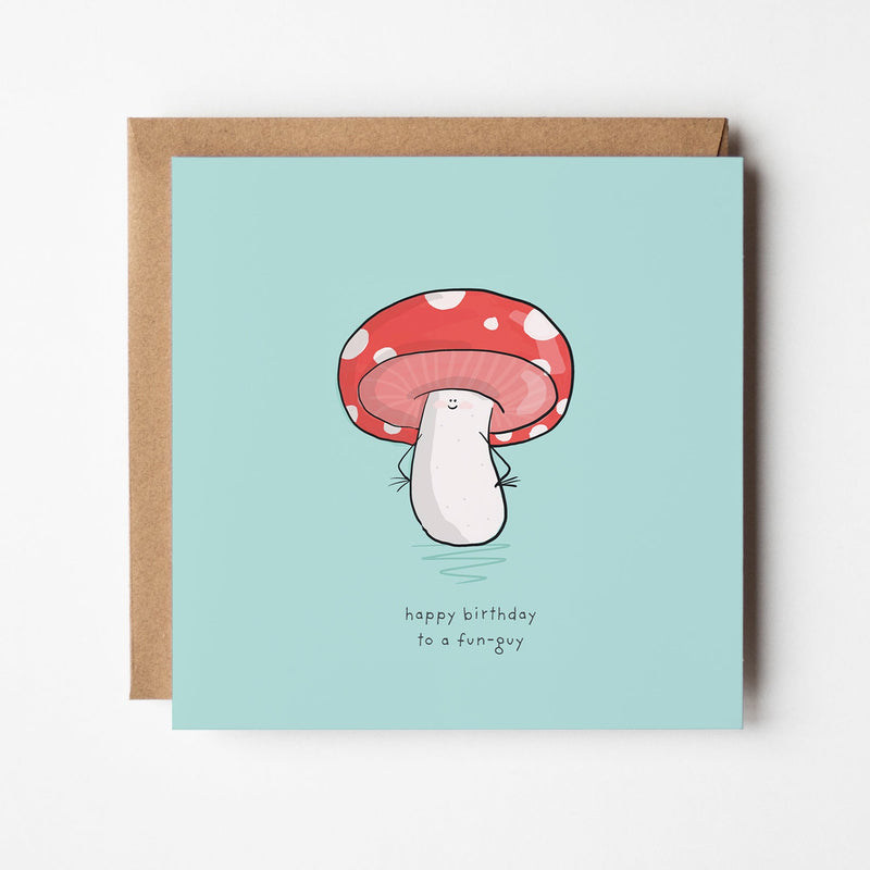 Fun Guy Birthday Card - Cute Mushroom Pun On Premium Square Greeting Card