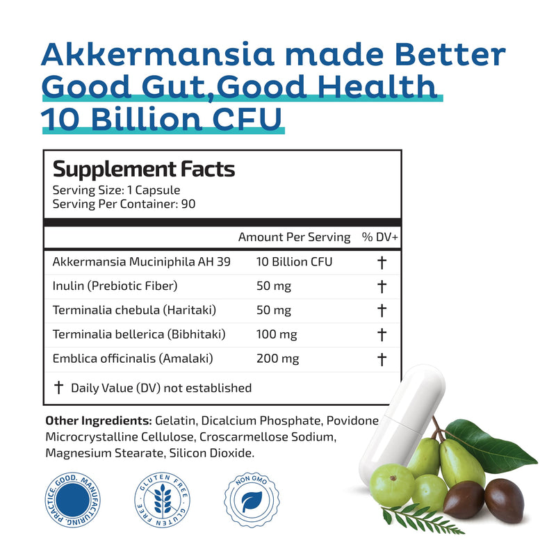 Akkermansia Muciniphila Probiotic + Triphala – 10B CFU | 3 Month Supply