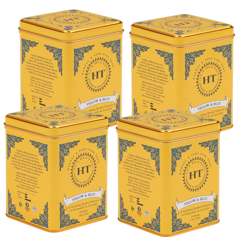 Harney & Sons Yellow and Blue Herbal Tea – Chamomile & Lavender, 20 Count per Tin (Pack of 4)