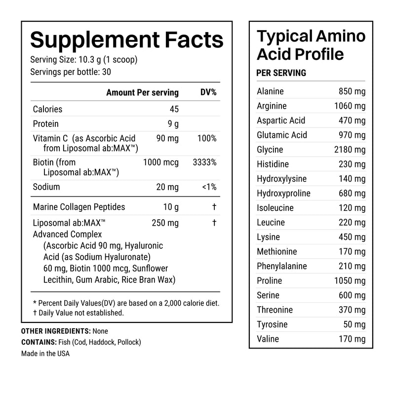 Haroutine Advanced Marine Collagen Powder with Liposomal Vitamin C – Sugar-Free, Unflavored, 30 Servings