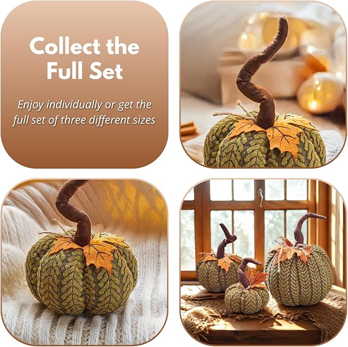 3 Pack Medium Plush Pumpkin Handcrafted Autumn Decorations